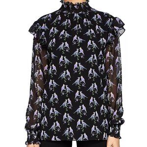 Ted Baker Zabrina Lovebirds Ruffle Blouse Sz S